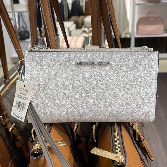MICHAEL KORS LARGE DOUBLE ZIP WRISTLET PHONEHOLDER WALLET CLUTCH BRIGHT WHITE - Picture 3 of 16